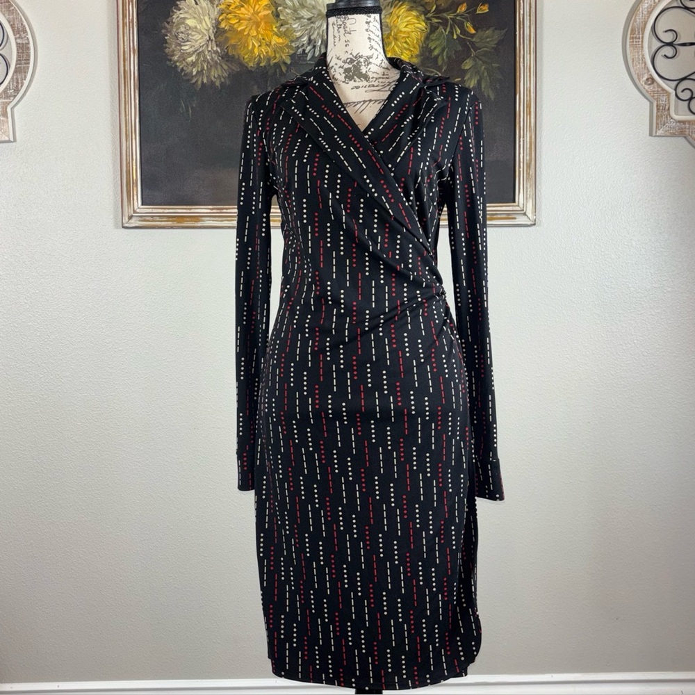 Express Womens Black Red Long Sleeve Wrap Dress Size 5/6 Y2K